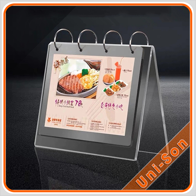 sản xuất menu mica để bàn, standee mica giá tốt